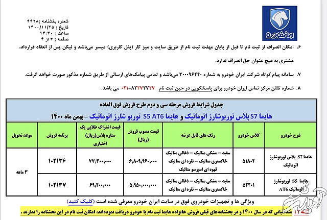 فروش فوق العاده دو محصول هایما از امروز ۲۶ بهمن ۱۴۰۰ فروش فوق العاده دو محصول هایما از امروز ۲۶ بهمن ۱۴۰۰